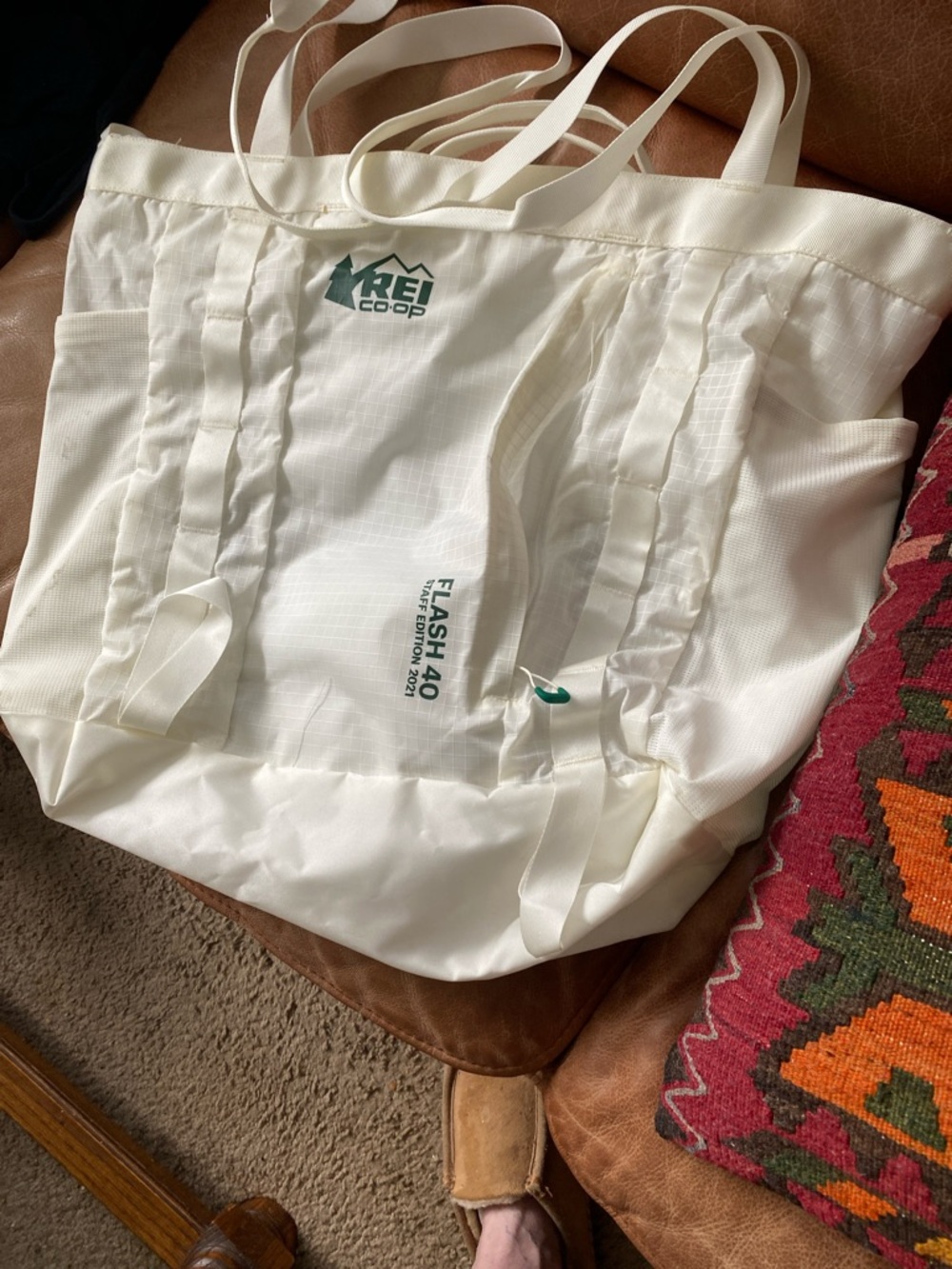 REI White Packable Tote Bag with Grid Ripstop